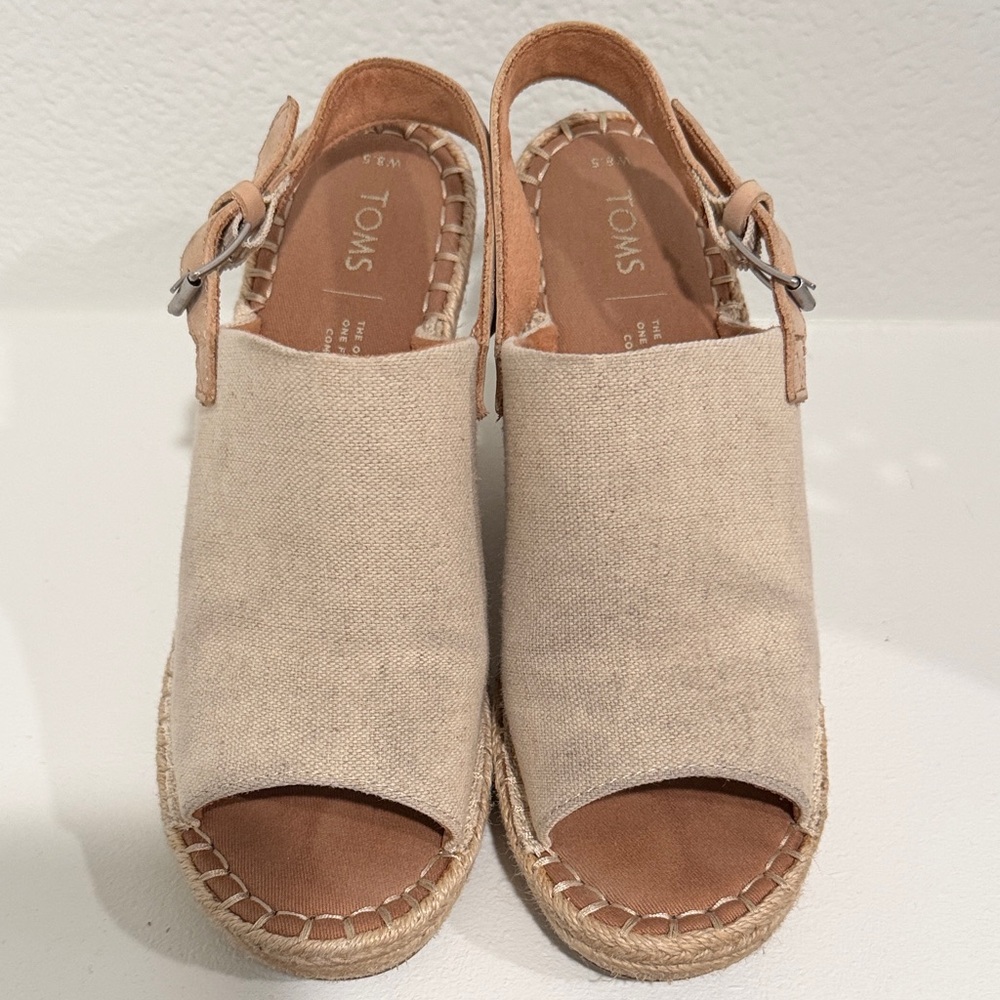 TOMS Natural Canvas Slingback Wedge Sandals
